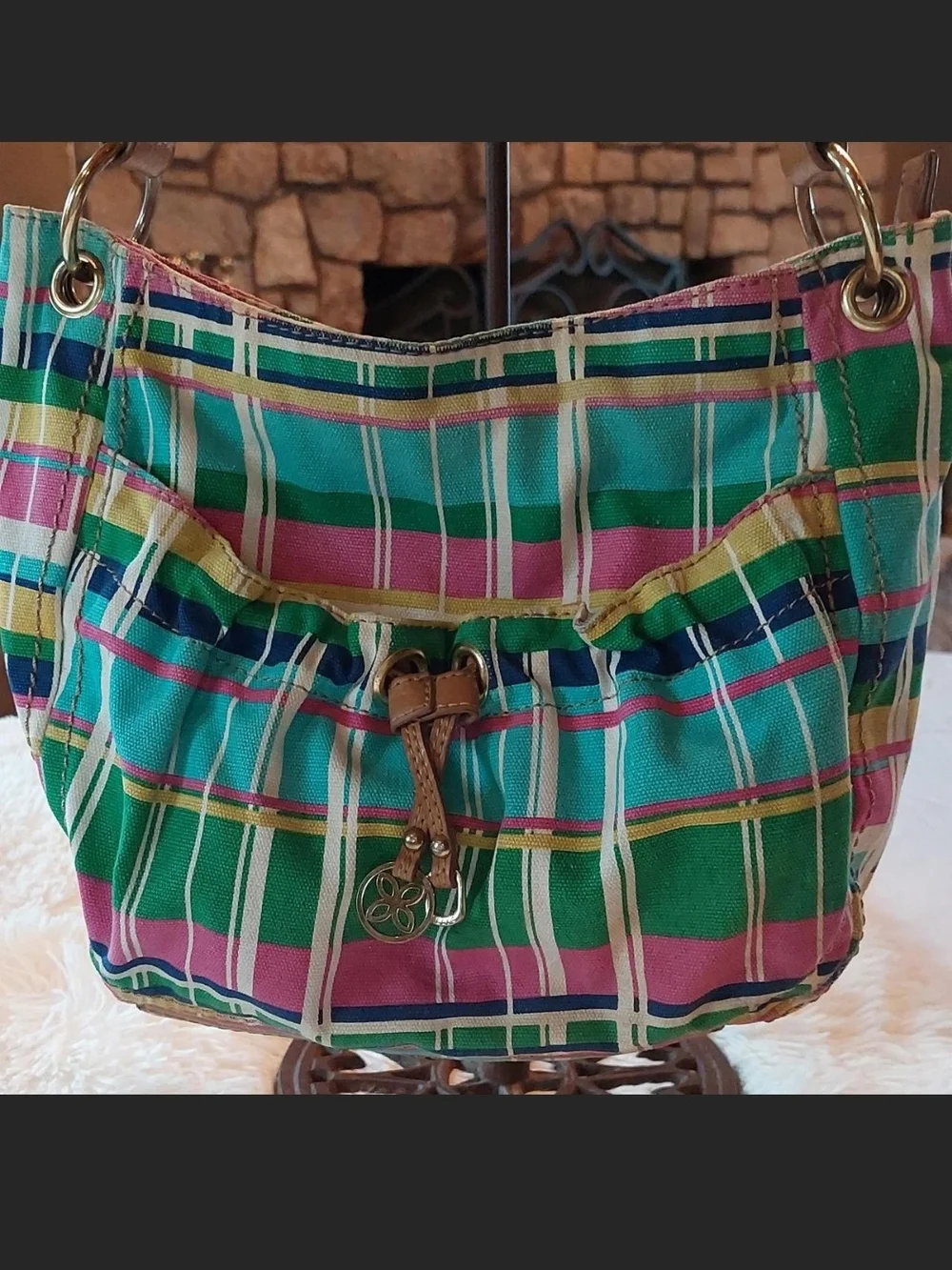Relic by Fossil Multicolor Madras Plaid Canvas Crossbody Bag